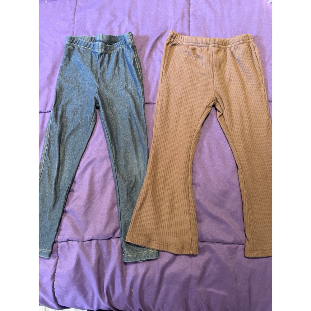 The Childrens Place Btwen Toddler Girls 4T Leggings Flare Pants Lot 2 Brown Blue